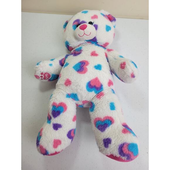 Build A Bear BAB 2014 Blue Pink Heart Spotted Bear Plush Stuffed Animal Toy 17" - Picture 6 of 8
